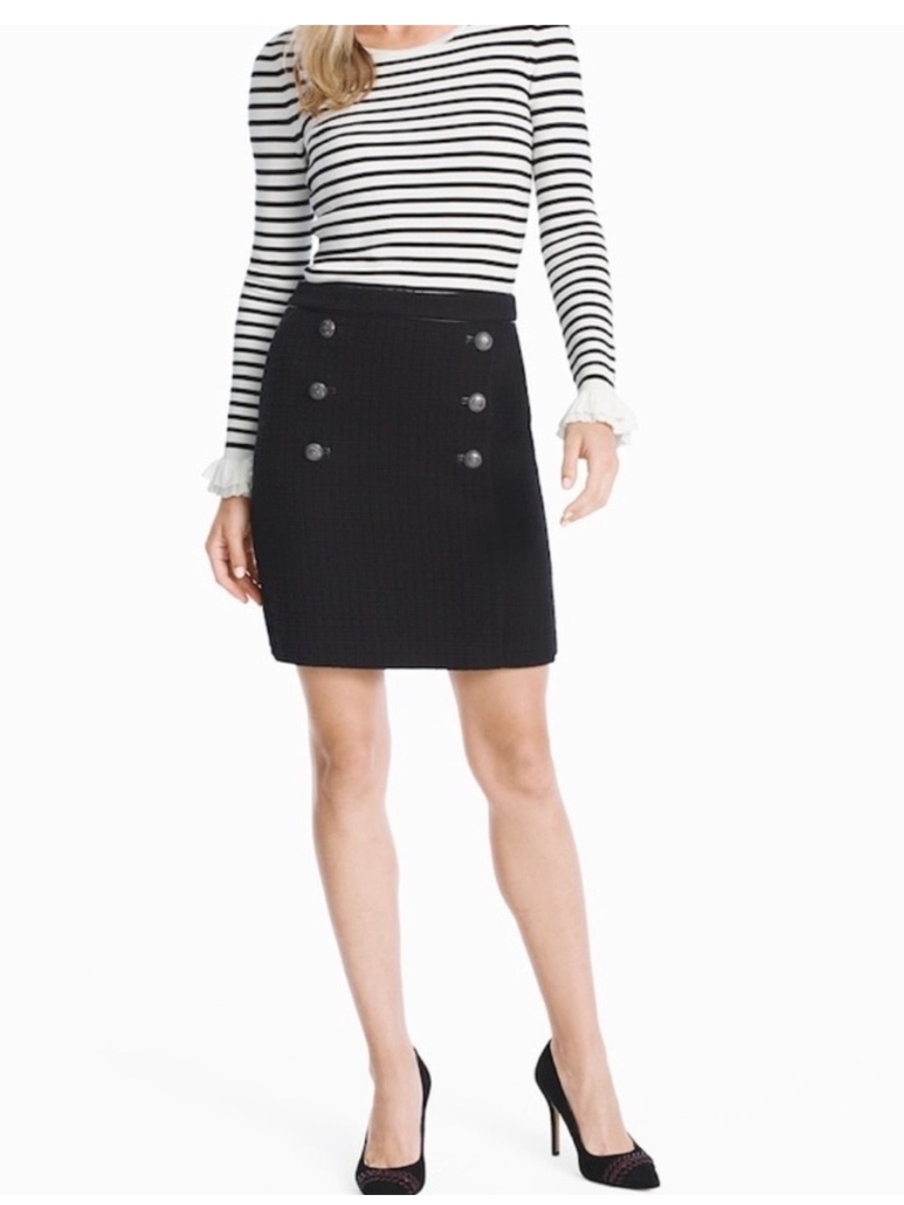 NWOT White House Black Market Uniform Boot Skirt Button-Front Black Mini Skirt
